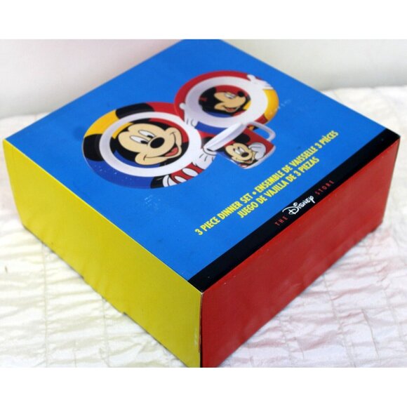 Vtg 90s Disney Dinner Set Color Block Mickey Plate Bowl Cup Fork Spoon Melamine - Picture 12 of 14